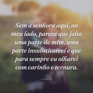 Sem a senhora aqui, ao meu lado, parece que falta uma parte de mim, uma parte insubstituível e que para sempre eu olharei com carinho e ternura.
