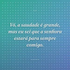 Vó, a saudade é grande, mas eu sei que a senhora estará para sempre comigo.