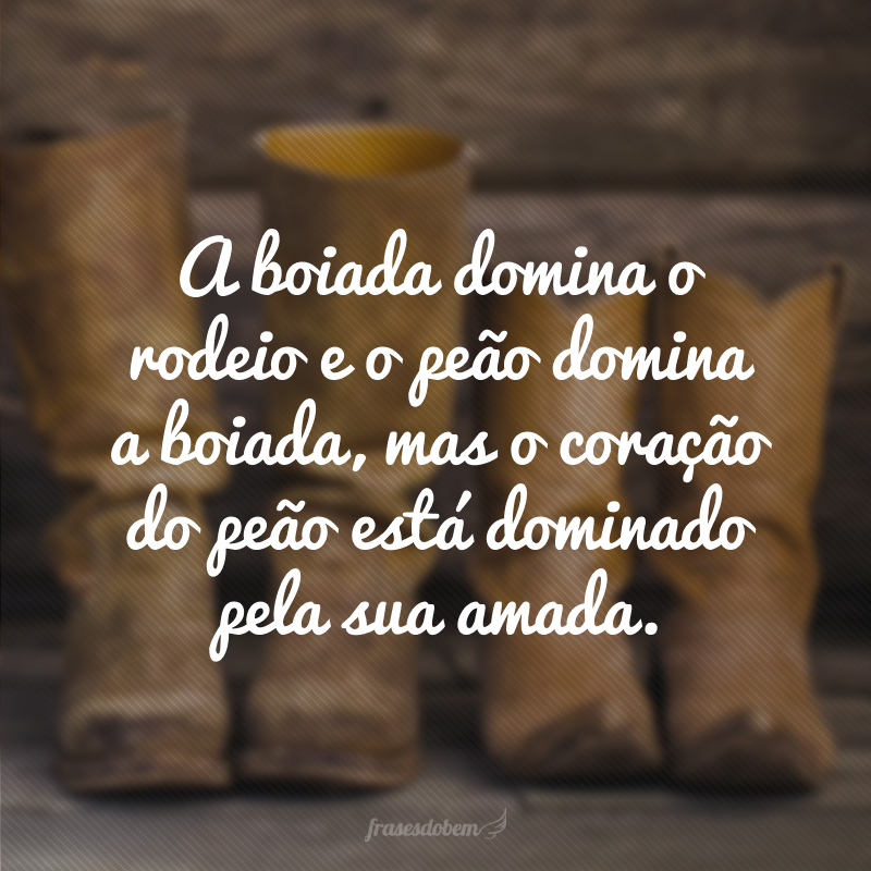 A boiada domina o rodeio e o peão domina a boiada, mas o coração do peão está dominado pela sua amada.