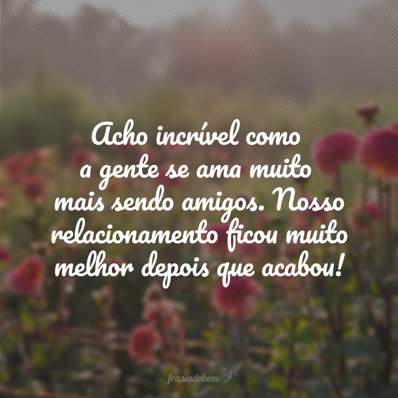 Acho incrível como a gente se ama muito mais sendo amigos. Nosso relacionamento ficou muito melhor depois que acabou!