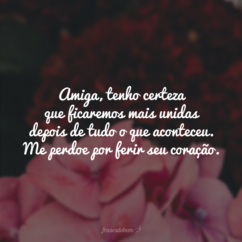 Amiga, tenho certeza que ficaremos mais unidas depois de tudo o que aconteceu. Me perdoe por ferir seu coração.