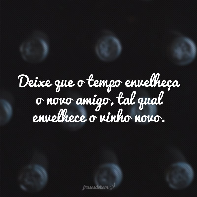 Deixe que o tempo envelheça o novo amigo, tal qual envelhece o vinho novo. 