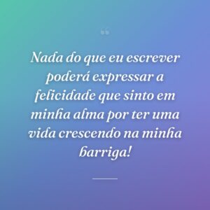 Nada do que eu escrever poderá expressar a felicidade que sinto em minha alma por ter uma vida crescendo na minha barriga!