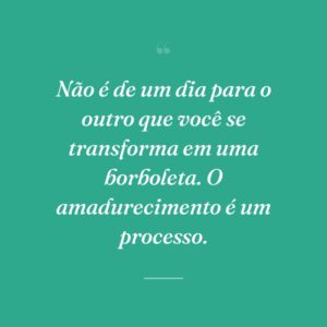 Não é de um dia para o outro que você se transforma em uma borboleta. O amadurecimento é um processo.