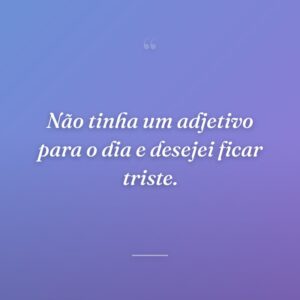 Não tinha um adjetivo para o dia e desejei ficar triste.