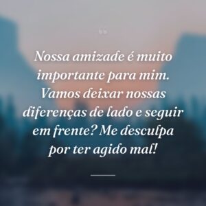 Nossa amizade é muito importante para mim. Vamos deixar nossas diferenças de lado e seguir em frente? Me desculpa por ter agido mal!