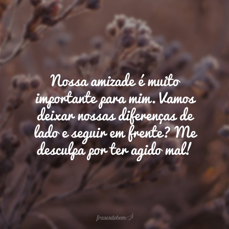 Nossa amizade é muito importante para mim. Vamos deixar nossas diferenças de lado e seguir em frente? Me desculpa por ter agido mal!