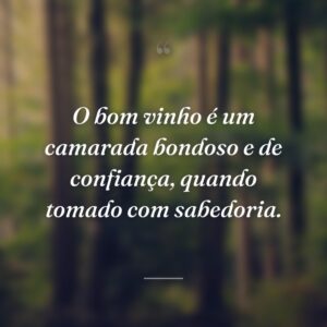 O bom vinho é um camarada bondoso e de confiança, quando tomado com sabedoria.
