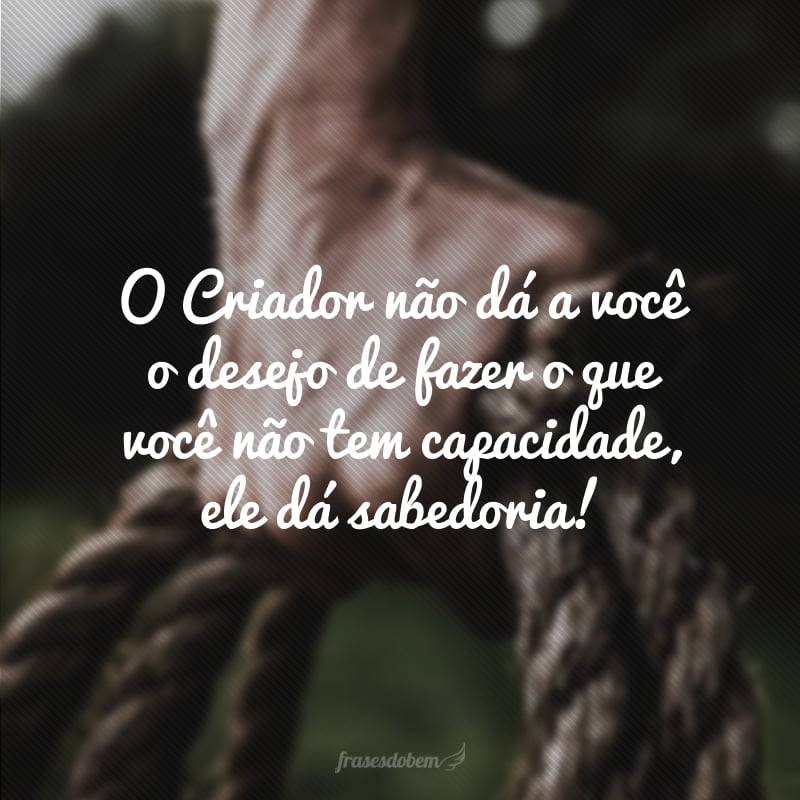 O Criador não dá a você o desejo de fazer o que você não tem capacidade, ele dá sabedoria!