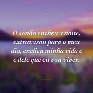 O sonho encheu a noite, extravasou para o meu dia, encheu minha vida e é dele que eu vou viver.