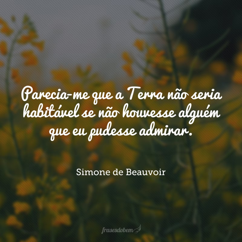 Parecia-me que a Terra não seria habitável se não houvesse alguém que eu pudesse admirar.