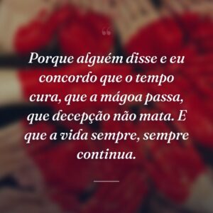 Porque alguém disse e eu concordo que o tempo cura, que a mágoa passa, que decepção não mata. E que a vida sempre, sempre continua.