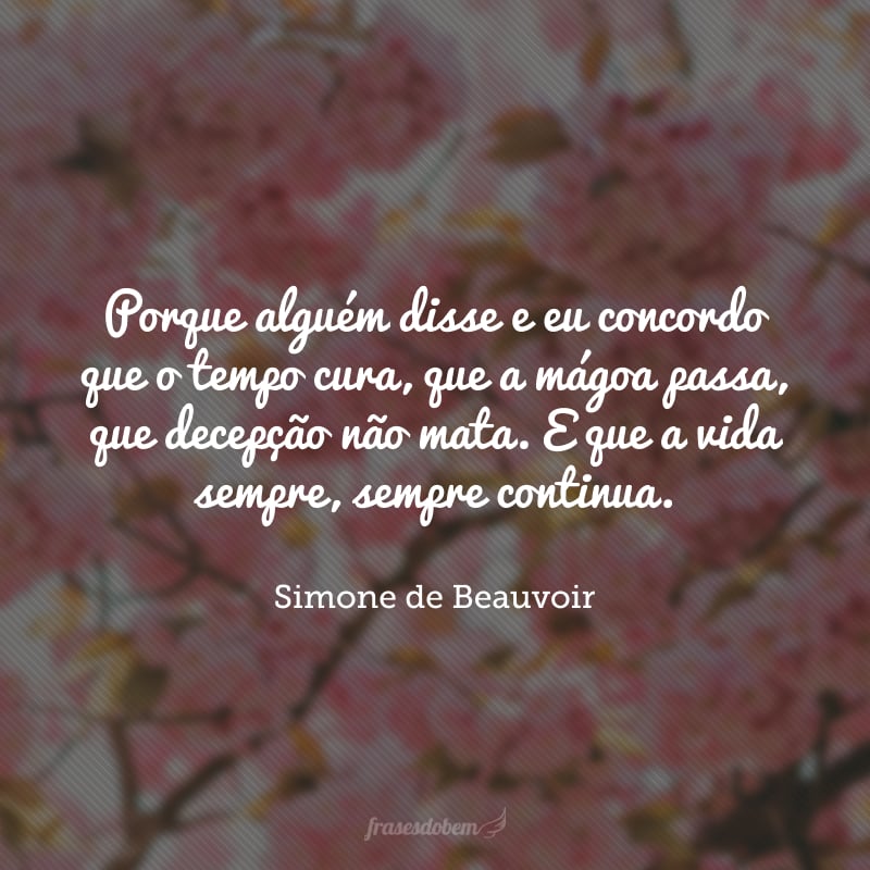 Porque alguém disse e eu concordo que o tempo cura, que a mágoa passa, que decepção não mata. E que a vida sempre, sempre continua.