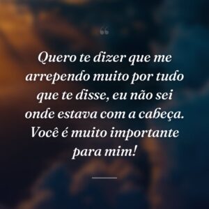 Quero te dizer que me arrependo muito por tudo que te disse, eu não sei onde estava com a cabeça. Você é muito importante para mim!