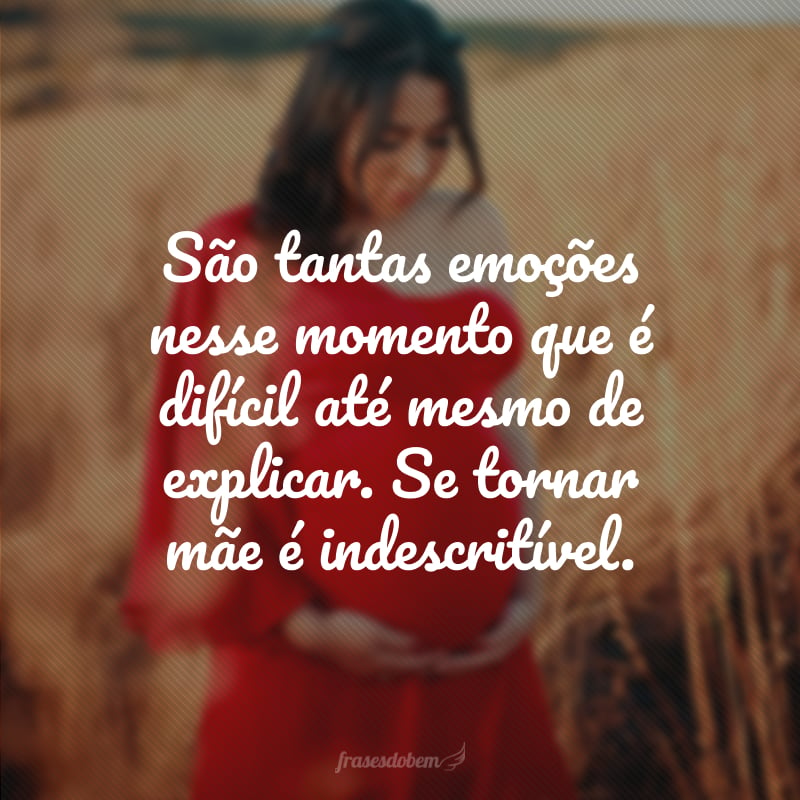 São tantas emoções nesse momento que é difícil até mesmo de explicar. Se tornar mãe é indescritível. 