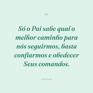 Só o Pai sabe qual o melhor caminho para nós seguirmos, basta confiarmos e obedecer Seus comandos.
