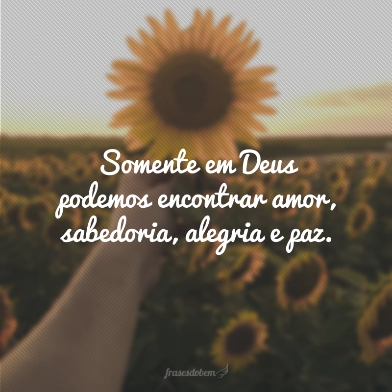 Somente em Deus podemos encontrar amor, sabedoria, alegria e paz. 