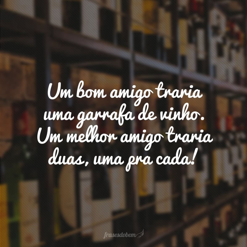 Um bom amigo traria uma garrafa de vinho. Um melhor amigo traria duas, uma pra cada!