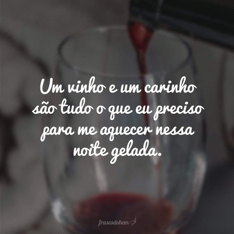 Um vinho e um carinho são tudo o que eu preciso para me aquecer nessa noite gelada.