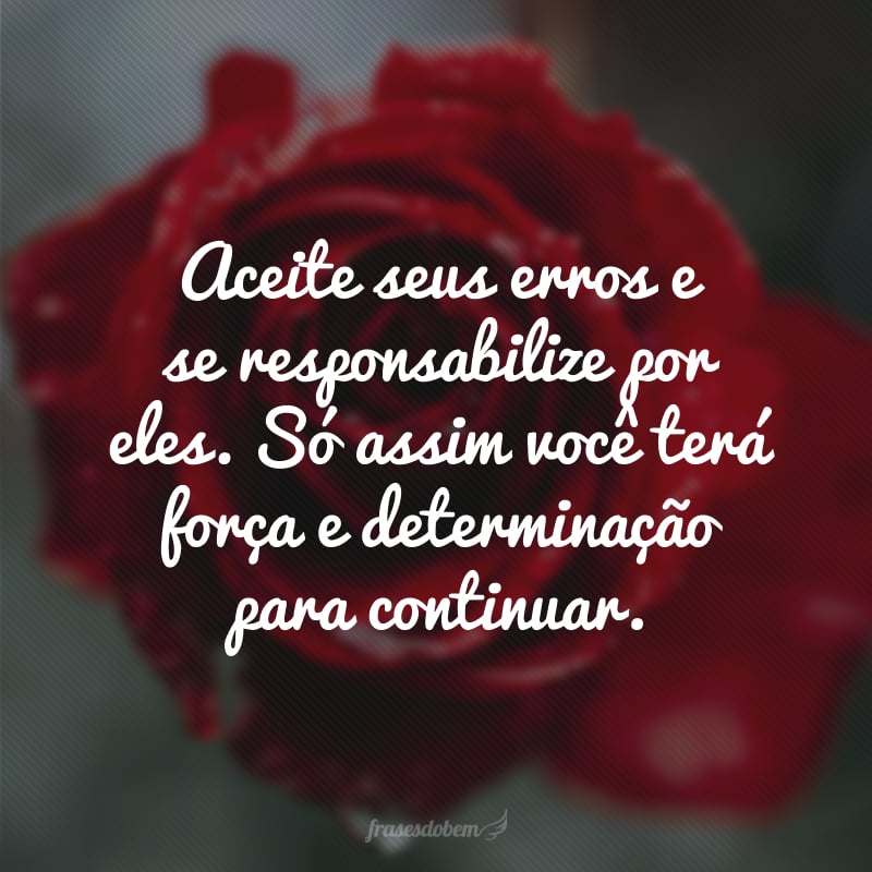 Aceite seus erros e se responsabilize por eles. Só assim você terá força e determinação para continuar.