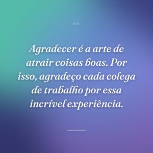 Agradecer é a arte de atrair coisas boas. Por isso, agradeço cada colega de trabalho por essa incrível experiência.