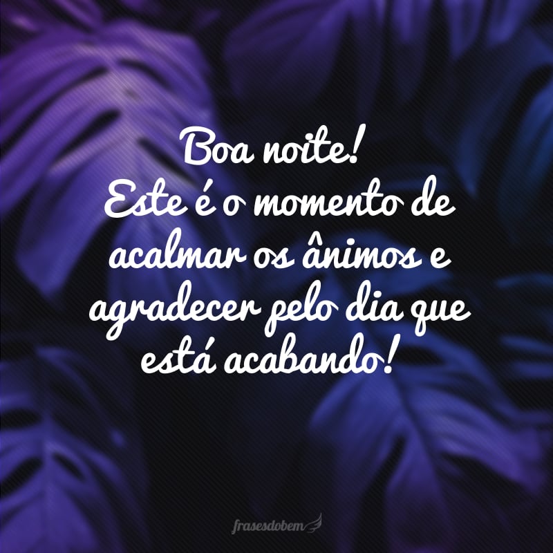 Boa noite! Este é o momento de acalmar os ânimos e agradecer pelo dia que está acabando!