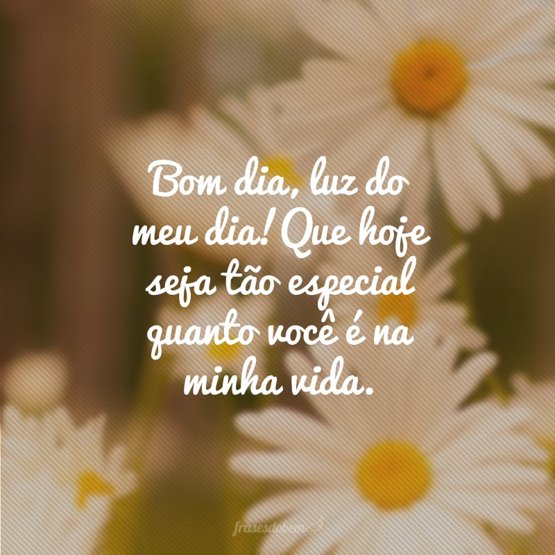 Bom dia, luz do meu dia! Que hoje seja tão especial quanto você é na minha vida.