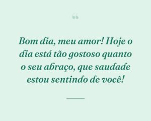 Bom dia, meu amor! Hoje o dia está tão gostoso quanto o seu abraço, que saudade estou sentindo de você!