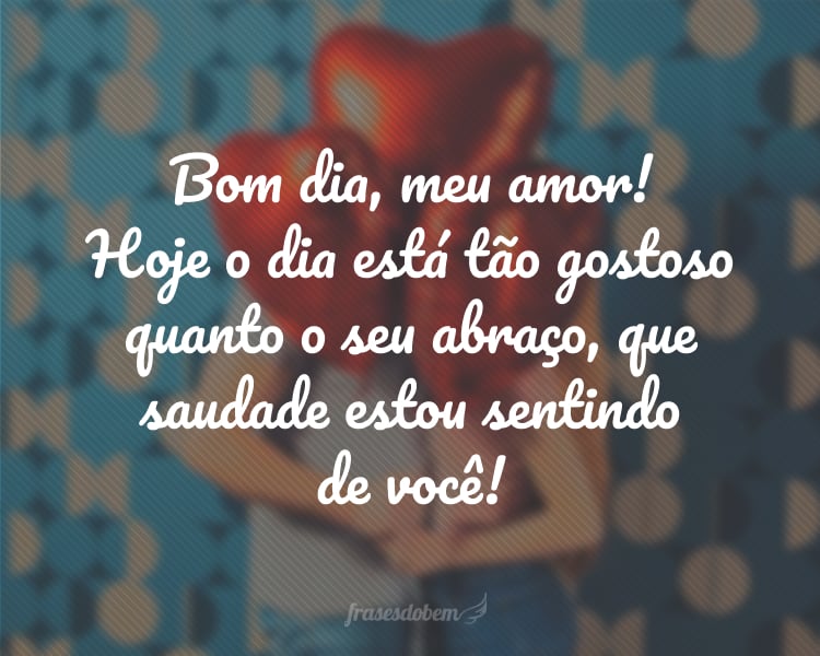 Bom dia, meu amor! Hoje o dia está tão gostoso quanto o seu abraço, que saudade estou sentindo de você!