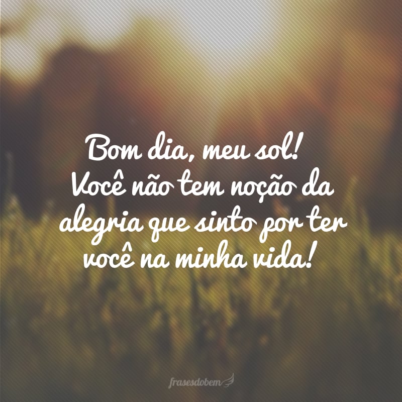 Bom dia, meu sol! Você não tem noção da alegria que sinto por ter você na minha vida!