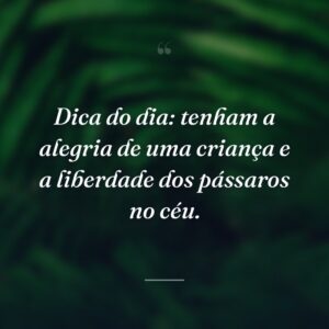 Dica do dia: tenham a alegria de uma criança e a liberdade dos pássaros no céu.