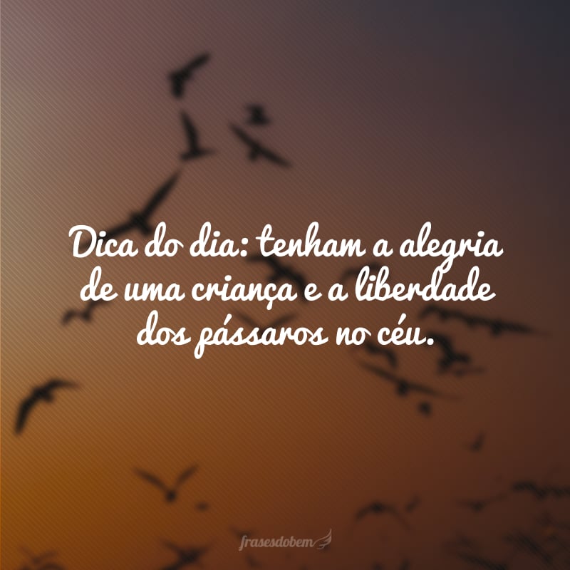 Dica do dia: tenham a alegria de uma criança e a liberdade dos pássaros no céu. 