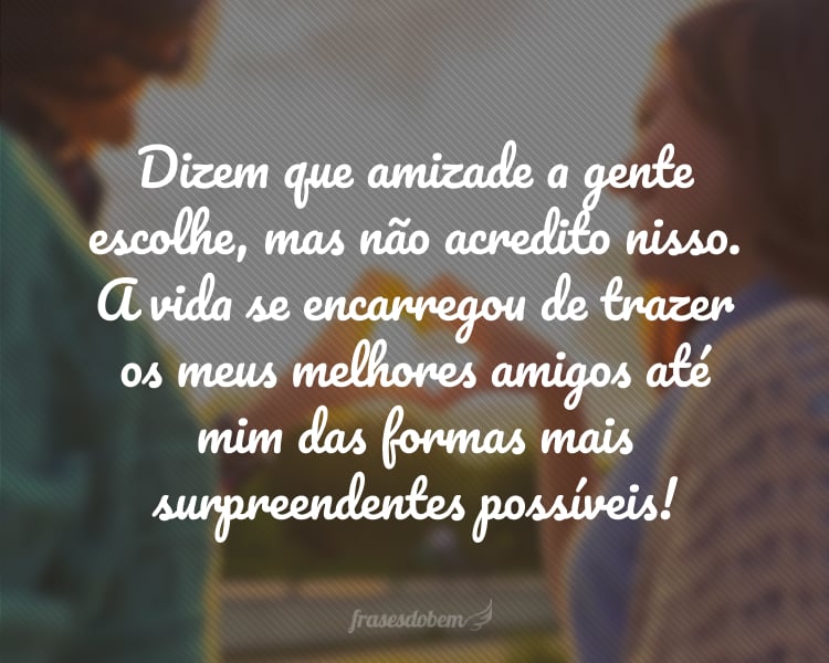 Dizem que amizade a gente escolhe, mas não acredito nisso. A vida se encarregou de trazer os meus melhores amigos até mim das formas mais surpreendentes possíveis!