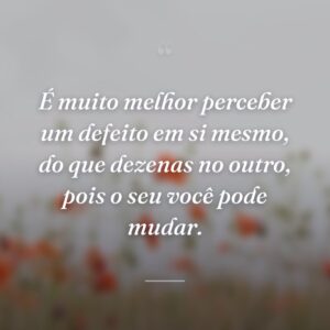 É muito melhor perceber um defeito em si mesmo, do que dezenas no outro, pois o seu você pode mudar.