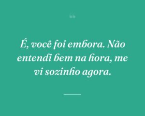 É, você foi embora. Não entendi bem na hora, me vi sozinho agora.