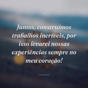 Juntos, construímos trabalhos incríveis, por isso levarei nossas experiências sempre no meu coração!