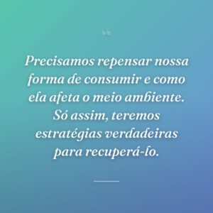 Precisamos repensar nossa forma de consumir e como ela afeta o meio ambiente. Só assim, teremos estratégias verdadeiras para recuperá-lo.