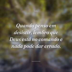 Quando penso em desistir, lembro que Deus está no comando e nada pode dar errado.