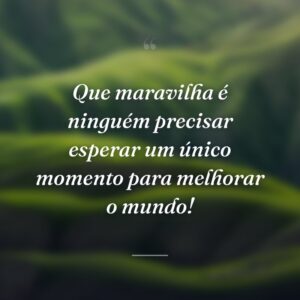 Que maravilha é ninguém precisar esperar um único momento para melhorar o mundo!