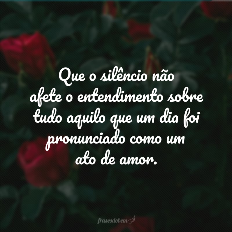 Que o silêncio não afete o entendimento sobre tudo aquilo que um dia foi pronunciado como um ato de amor.