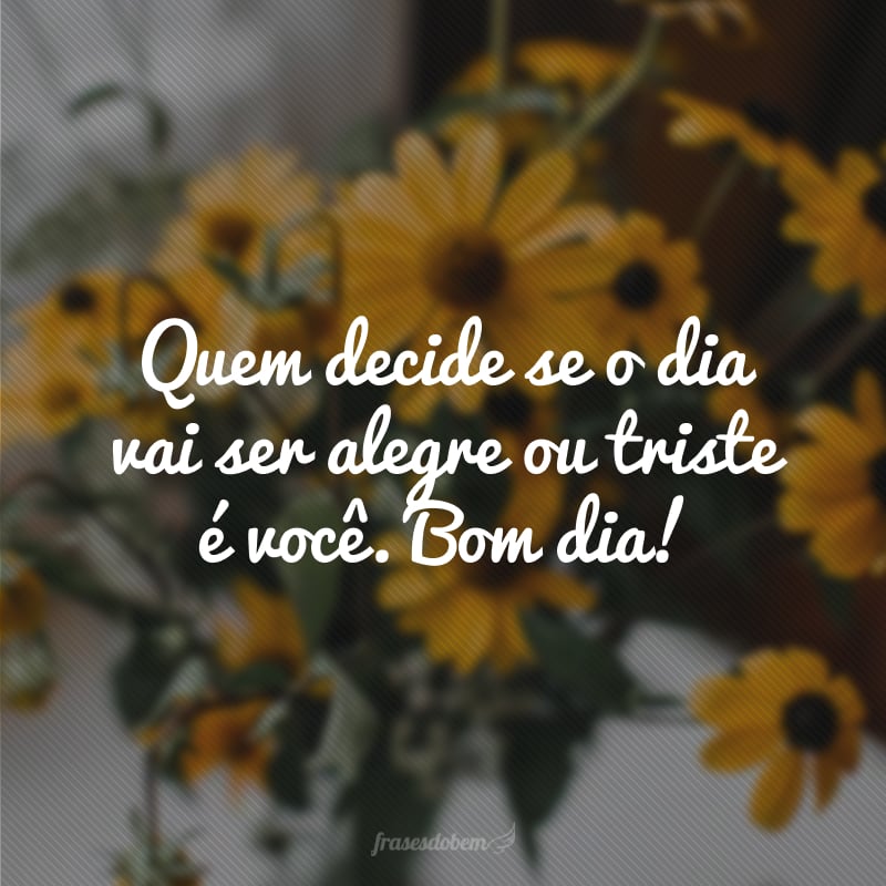 Quem decide se o dia vai ser alegre ou triste é você. Bom dia!