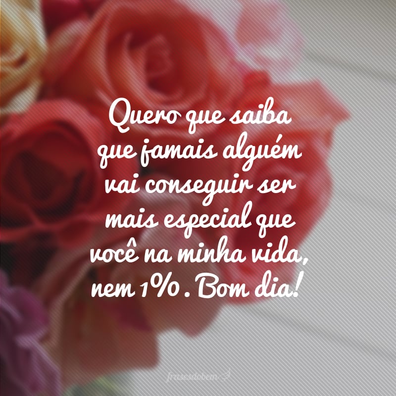 Quero que saiba que jamais alguém vai conseguir ser mais especial que você na minha vida, nem 1%. Bom dia!