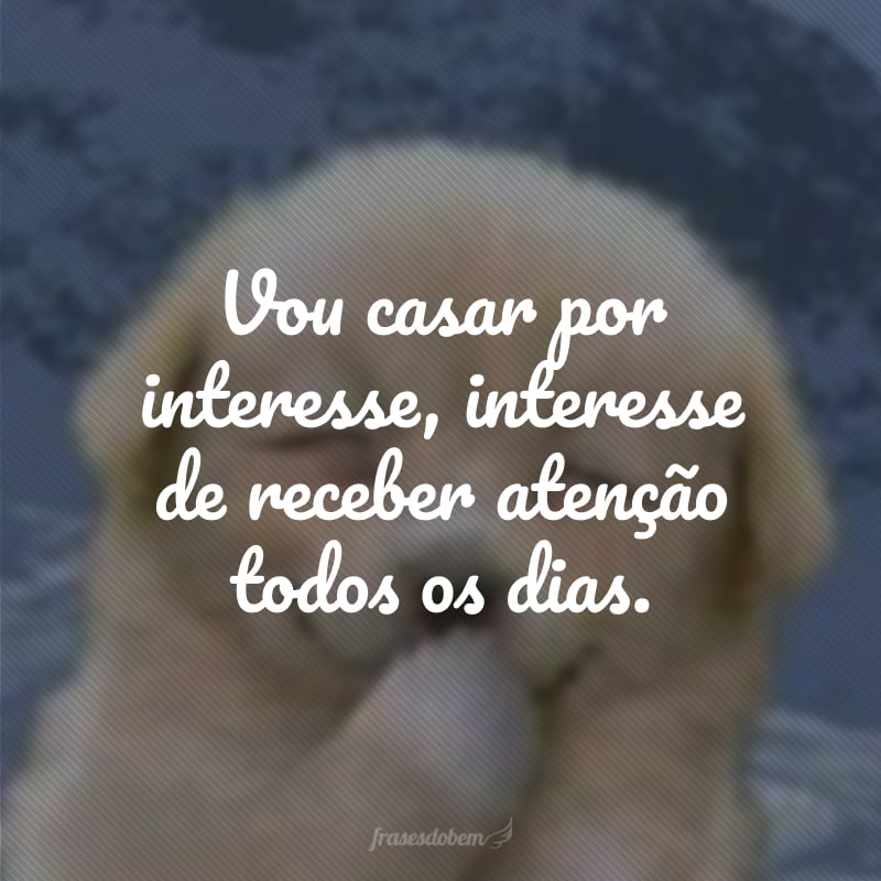 Vou casar por interesse, interesse de receber atenção todos os dias.