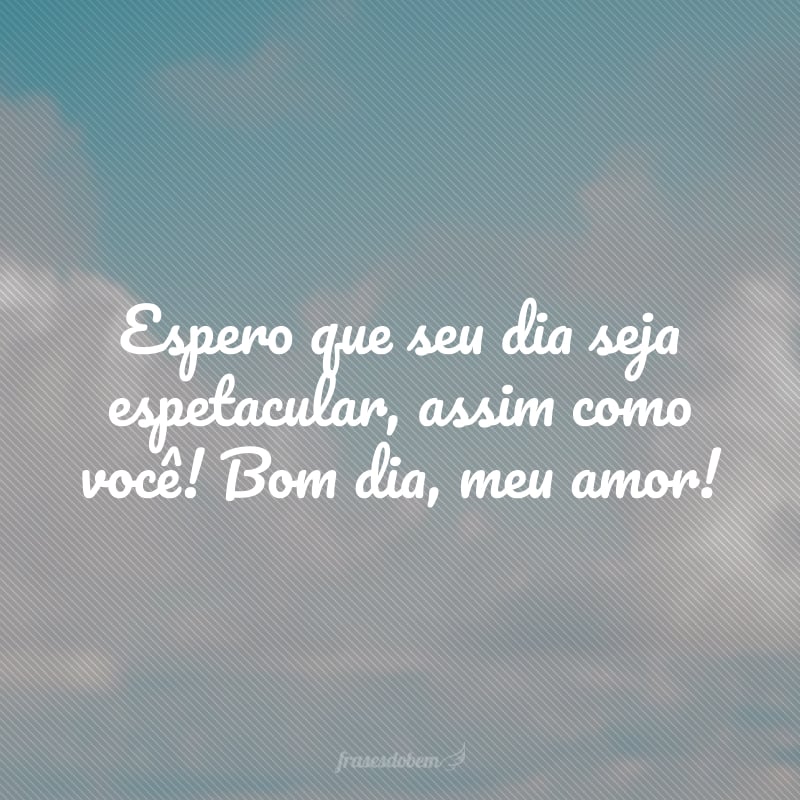 Espero que seu dia seja espetacular, assim como você! Bom dia, meu amor!