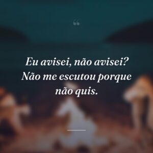 Eu avisei, não avisei? Não me escutou porque não quis.