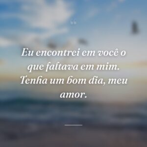 Eu encontrei em você o que faltava em mim. Tenha um bom dia, meu amor.