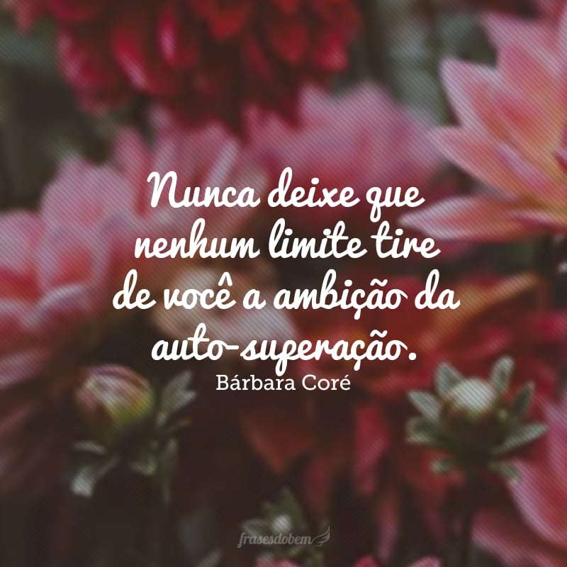 Nunca deixe que nenhum limite tire de você a ambição da auto-superação. 