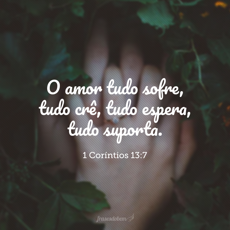 O amor tudo sofre, tudo crê, tudo espera, tudo suporta.