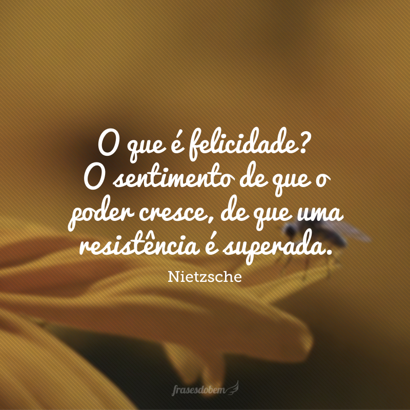 O que é felicidade? O sentimento de que o poder cresce, de que uma resistência é superada.