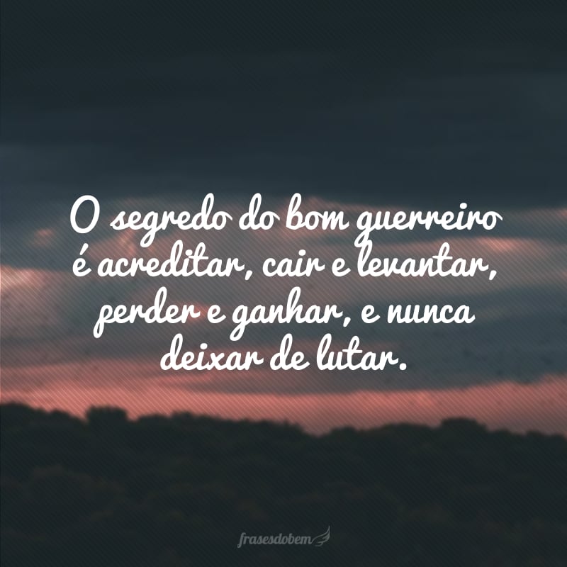 O segredo do bom guerreiro é acreditar, cair e levantar, perder e ganhar, e nunca deixar de lutar.